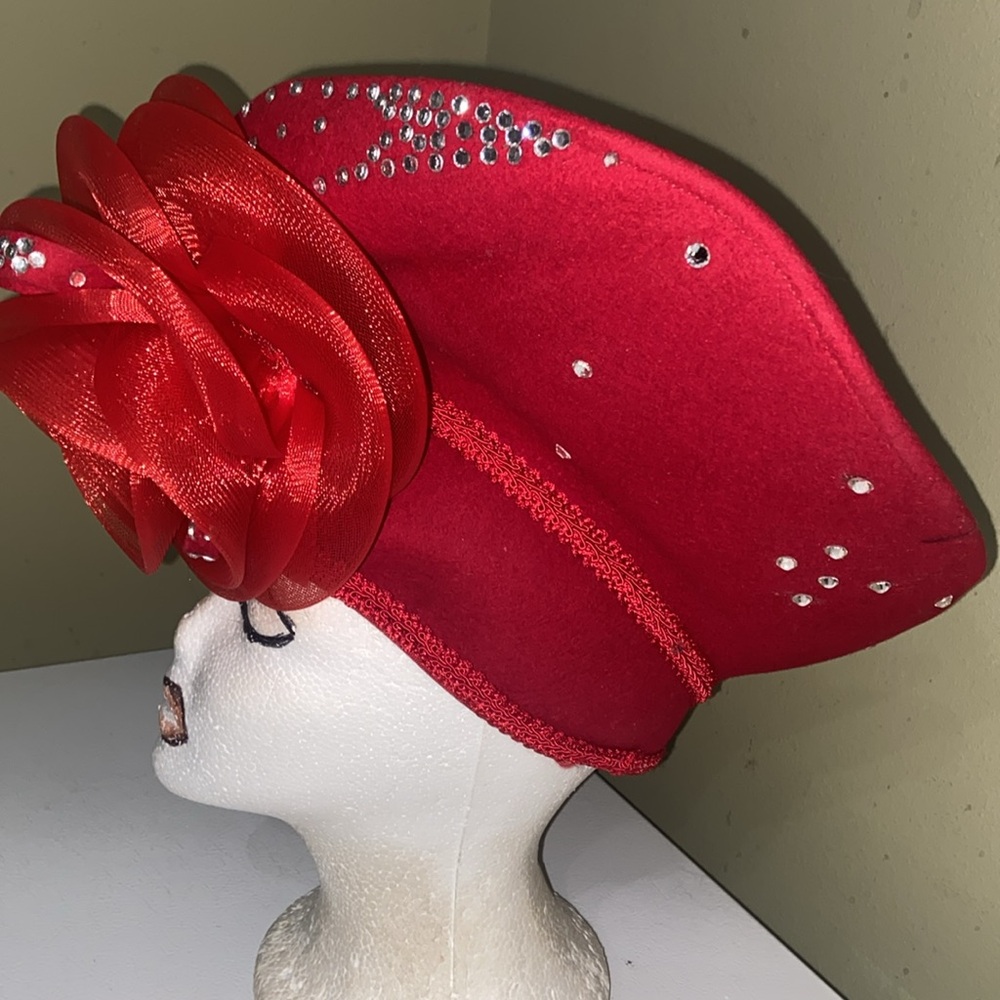 Gorgeous Red Wool Dress/Church/Kentucky Derby Hat by Deborah - Picture 4 of 12